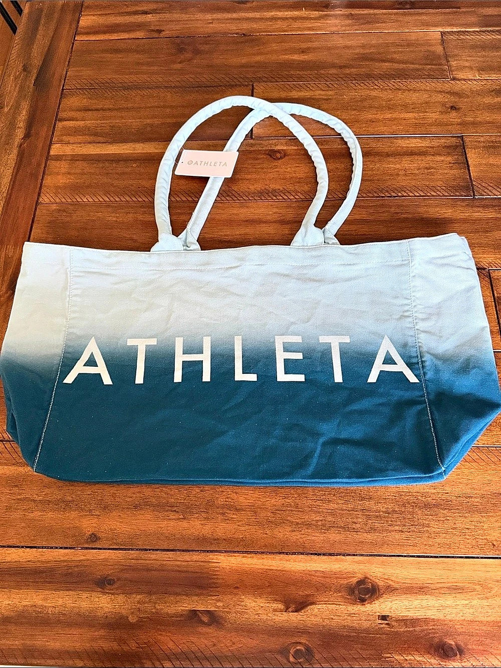 Athleta Ombre Canvas Tote Bag in Blue & White NWT